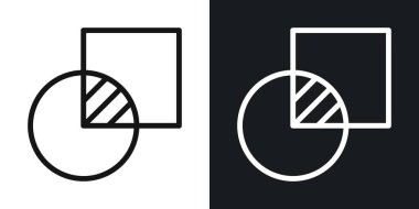 Nesne kesişen vektör simgesi siyah ve beyaz ana hatlarda ayarlandı