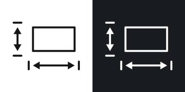 Siyah ve beyaz çizgilerde boy ve genişlik vektör simgesi belirlendi