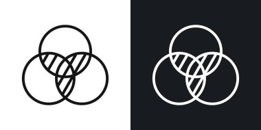 Siyah ve beyaz çizgilerde diyagram venn vektör simgesi belirlendi