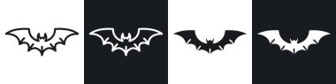 Bat vector icon set in black and white filld and outlined style. clipart