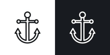 Çapa vektör simgesi siyah beyaz dolgu ve çizilmiş biçimle ayarlandı.