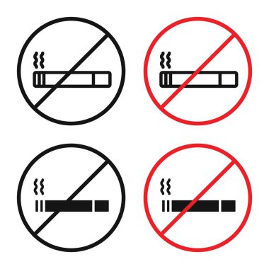 Sigara içme yasağı vektör simgesi siyah ve mavi renklerde ayarlandı