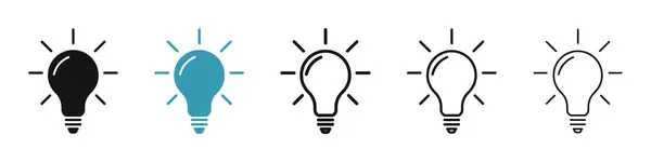 Ampul vektör simgesi siyah ve mavi renklerde ayarlandı