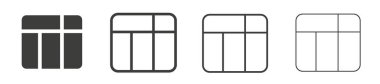 Tablo düzeni simgesi seti. Web üstün veri tablosu vektör simgesi. Hesap tablosu doğrusal veritabanı sembolü siyah renkli.