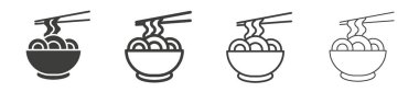 Erişte ikonu seti. Çin spagetti vektör ikonu. Kore jajangmyeon eriştesi tabelası siyah renkli..