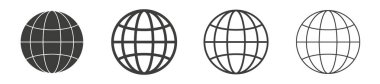Küre çizgisi simgesi ayarlandı. Siyah renkte dünya haritası vektörü işareti.