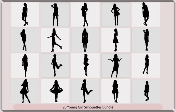 Vector Silhouette Slim Young Woman Standing Silhouette Beautiful Stylish Girl — 스톡 벡터