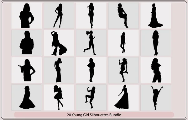 Vector Silhouette Slim Young Woman Standing Silhouette Beautiful Stylish Girl — Vector de stock