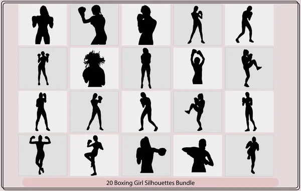 ボクサー女性シルエット テンプレートガール女性ボクシングシルエット ボクサー女性シルエットで黒 — ストックベクタ