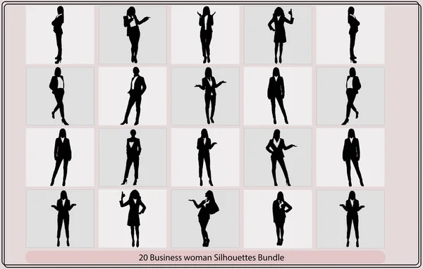 Geschäftsfrauen Silhouetten Geschäftsleute Silhouetten Geschäftsfrauen Posieren Silhouetten — Stockvektor