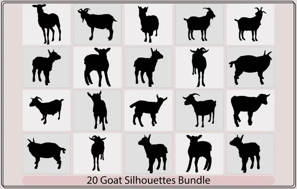 Keçi silueti, keçi çiftliği ikonu beyaza izole edilmiş keçiler, elle çizilmiş vektör çizimi, keçi vektör silueti. Çiftlik hayvanı silueti