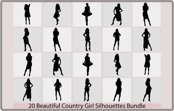 Silhouette Beautiful Country Lány Vektor Vidéki Lány Illusztráció Vidéki Lány — Stock Vector