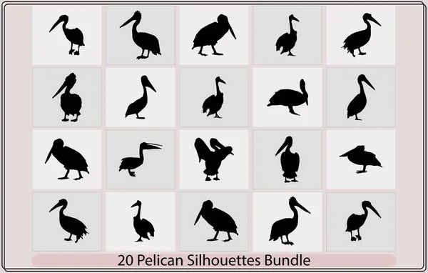 Set Pelican Silhouettes Black Set Pelican Flat Icons Vector Pelican — Stock Vector