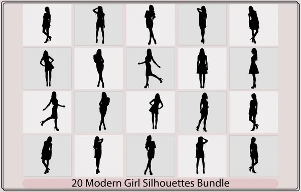Sziluettek Divat Modell Lányok Mini Különböző Típusú Sziluettek Gyönyörű Nők — Stock Vector