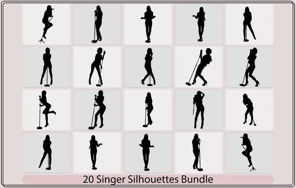 Férfi Női Énekes Sziluettek Különböző Pózokban Énekes Kollekció Éneklés Sziluettben — Stock Vector