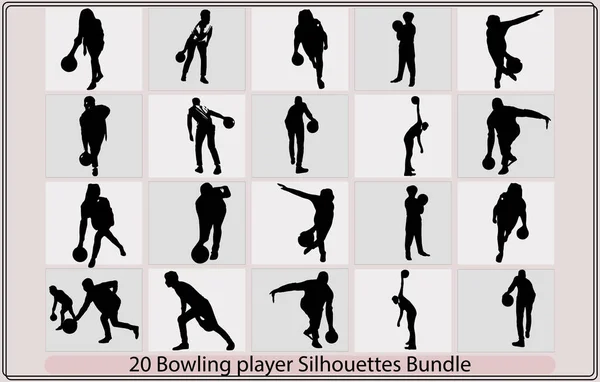 Bowling Joueurs Sport Hommes Femmes Pose Cartoon Graphic Vector Illustration — Image vectorielle