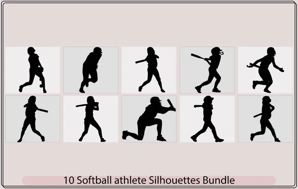 Silhouettes Joueur Softball Silhouettes Balle Molle Ensemble Illustrations Vectorielles Silhouette — Image vectorielle