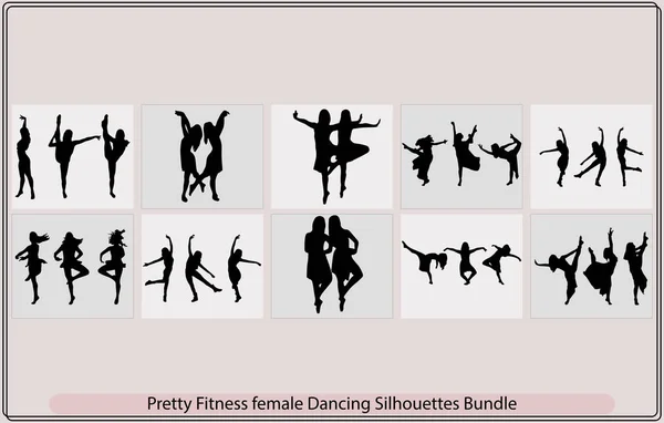 Baile Femenino Bastante Fitness Silueta Baile Mujer Bailarina Bonita Bailando — Vector de stock