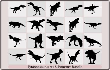 Trex tyrannosaurus silueti. Dinazor silueti siluetinin kümesi Tyrannosaurus rex dinozor silueti haykırarak homurdanan vektör ilülasyonu