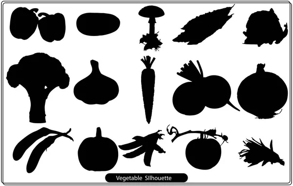 Gemüsesilhouette Vektorsilhouetten Von Gemüse Beeren Und Früchten Auf Weißem Hintergrund — Stockvektor