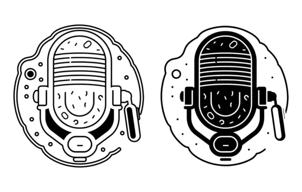 Podcast Línea Audio Icono Conjunto Vector Icono Vector Micrófono Icono — Vector de stock