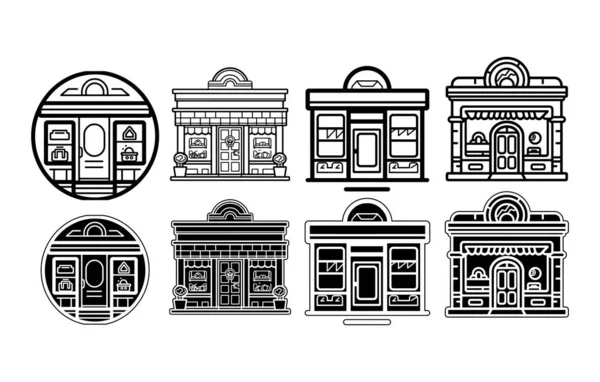 Shop Building Icon Set Online Store Set Icônes Ligne Plate — Image vectorielle