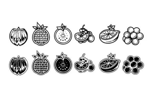 Semplice Serie Icone Della Linea Vettoriale Frutta Correlate Collezione Icone — Vettoriale Stock