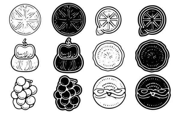 Semplice Serie Icone Della Linea Vettoriale Frutta Correlate Collezione Icone — Vettoriale Stock