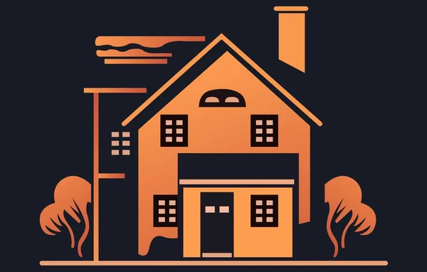 平房标志 房子标志 房地产矢量标志 有窗户和烟囱 简朴的房子符号 摩天大楼或箭头在正方形背景的家 — 图库矢量图片