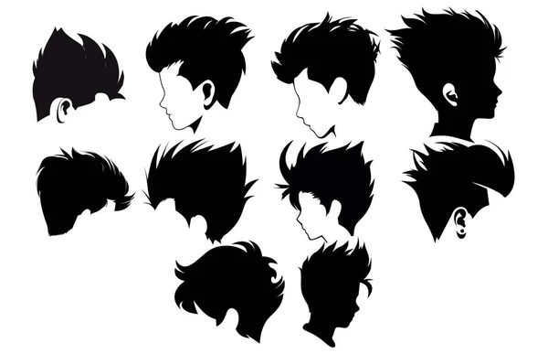 Quiff Hair Style Silhouette Clipart Trendy Stylish Man Hairs Set — Stock Vector
