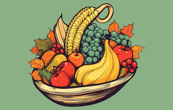 Εικονίδιο Κέρας Της Αμάλθειας Σύνθεση Φρούτα Και Λαχανικά Φθινοπωρινά Καλαμπόκια — Διανυσματικό Αρχείο