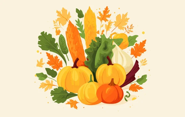 Herbstliche Kürbisse Und Blätter Süße Herbstliche Kürbisse Kürbis Flachen Stil — Stockvektor
