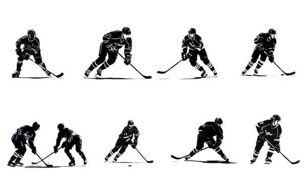 Vector Silhouettes Hockey Players Hockey Players Silhouettes Illustration — Stock Vector