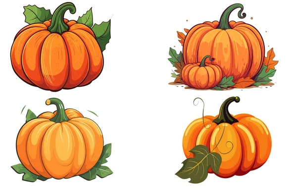 Pumpkins Leaves Icon Isolated Flat Vector Illustration White Background Pumpkin — Stock Vector