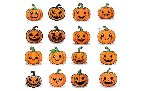 Cute Halloween Pumpkins Isolated White Background Flat Style Vector Illustration — Stock Vector