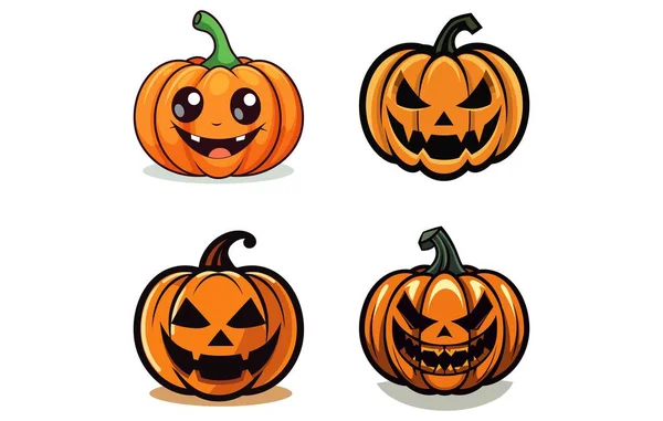 Lindas Calabazas Halloween Aislado Sobre Fondo Blanco Ilustración Vector Estilo — Vector de stock