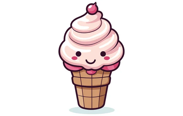 귀여운 아이스크림의 캐릭터 카와이 아이스크림 — 스톡 벡터