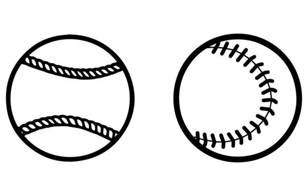 Bola Bisbol Hitam Siluet Dan Garis Ikon Set Ikon Bisbol - Stok Vektor