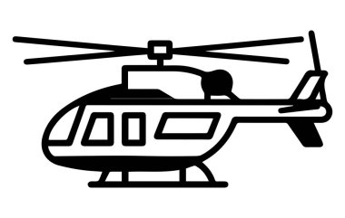 Beyaz arkaplanda siyah izole edilmiş helikopter silueti, siyah vektör grafiğinde helikopter silueti