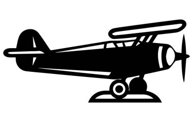 Vektör retro çift düzlem siluetleri ayar.vektör resimli pervane motorlu uçak