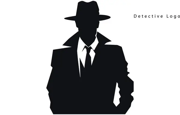 Detektiv Logo Silhouette Des Mannes Trägt Hut Und Mantel lizenzfreie Stockillustrationen