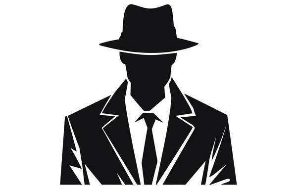 Detektiv Logo Silhouette Des Mannes Trägt Hut Und Mantel Stockillustration