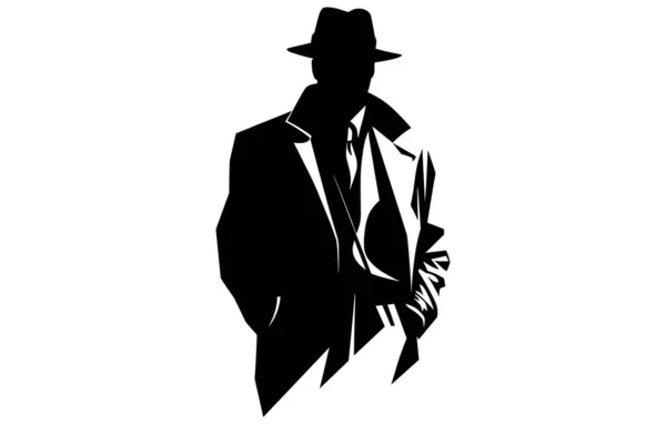Detektiv Logo Silhouette Des Mannes Trägt Hut Und Mantel Vektorgrafiken