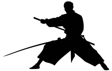 Kimono 'da karate dövüşçüsü, aikido vektör silueti, iyi bilinen dövüş sanatları, askeri tatbikat.