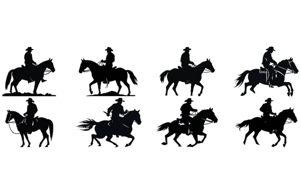Cowboy Und Pferd Laufen Silhouetten Cowboys Reiten Pferde Reiter Auf lizenzfreie Stockvektoren