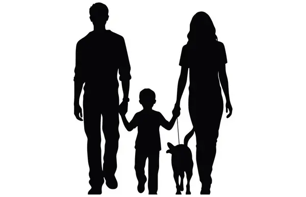 Happy Family Walking Silhouette Happy Young Family Holding Hands Vector — Stock Vector