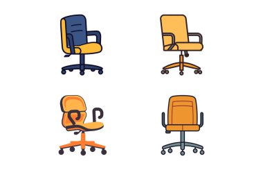 Çeşitli bakış açılarıyla farklı ofis sandalyeleri vektör illüstrasyonu, ofis sandalyesi veya masa sandalyesi seti