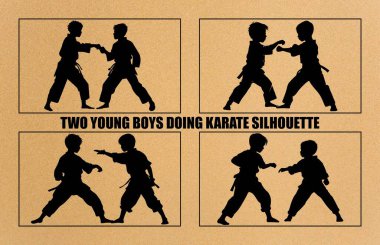 İki genç adam karate yapıyor, iki genç karateci bir maçta dövüşüyor.,