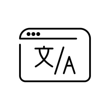 Online translator line icon. Website window, letter, hieroglyph, bilingual, dictionary, vocabulary, foreign language, translate. Multilingual concept. White background. Vector line icon for Business.