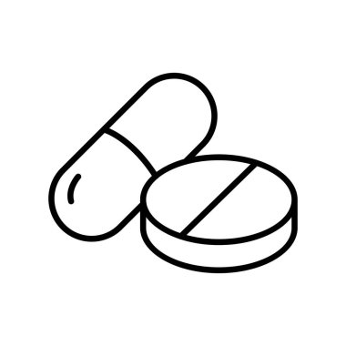 Pill and tablet line icon. Medicine, prescription, antidepressants, painkillers, vitamins, treatment, illness, healing, patient. Healthcare concept. White background. Vector line icon for Business.